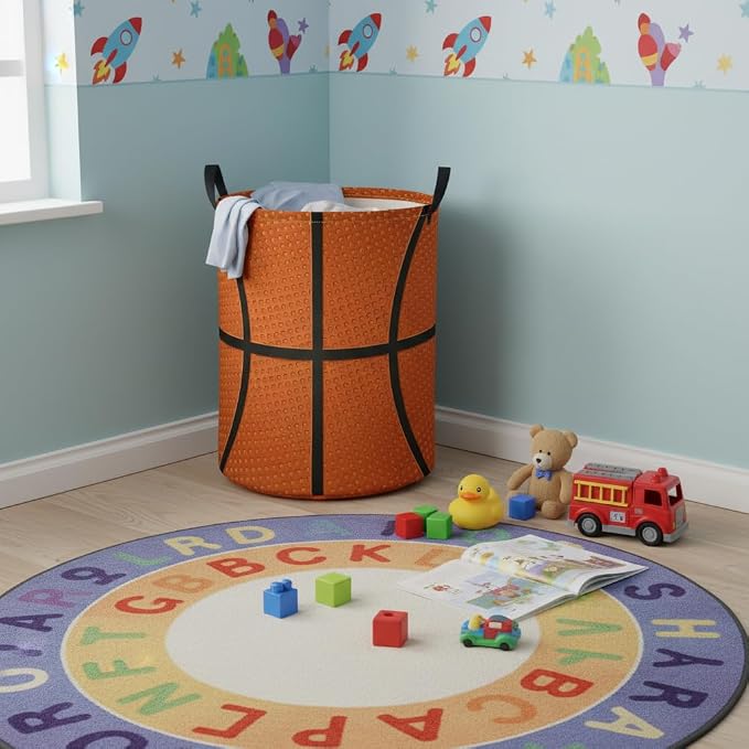 Baby Laundry Hamper kids laundry Basket Waterproof Laundry Bag for Bedroom Toy Clothes Organizer Room Décor(Basketball) - Image 6