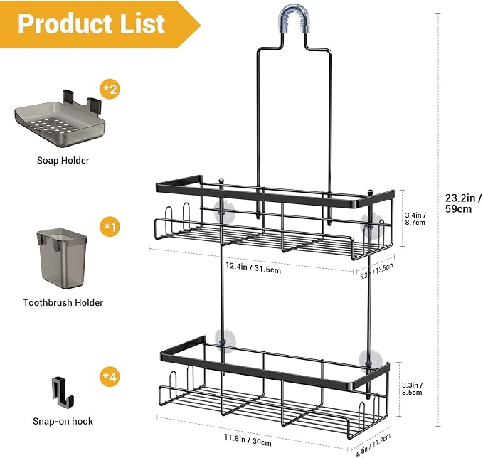 AKTECKE Shower Caddy Hanging Bathroom Organizer: Rustproof Shelf for Inside Shower - No Drilling Racks Over Showerhead - Bath Shelves for Shampoo Soap - Image 6