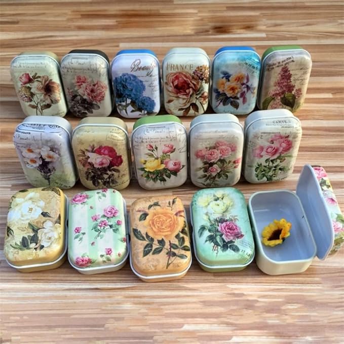 8Pcs Mini Flower Tin Trinket Jewelry Organizer Storage Box Decorative Boxes Small Metal Tins with Hinged Lids Portable Box Containers Small Storage Kit,Easter Basket Stuffers - Image 8