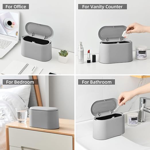 SUBEKYU 0.5 Gal Mini Countertop Trash Can with Lid for Desktop, Small Garbage Can for Office, Tiny Wastebasket, Plastic, Light Grey - Image 6