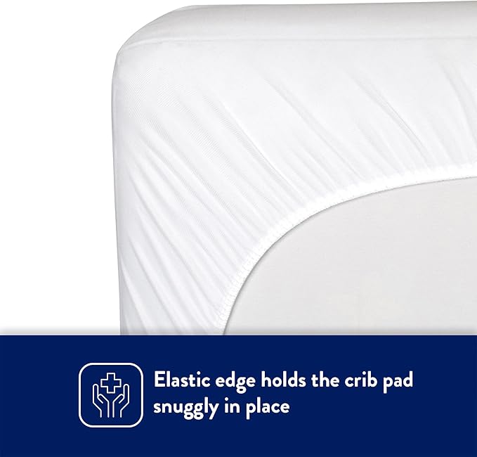 Kolcraft Fitted Waterproof Baby Infant Crib Mattress Protector Pad and Toddler Bed Cover, Durable and Comfortable Topper, Machine Washable and Dryer Friendly Bedding, 52” x 28”- White