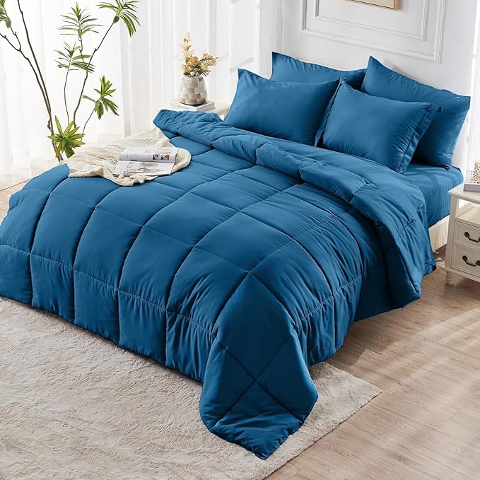 JOLLYVOGUE Full Comforter Set, Ultra-Soft Bed in a Bag Full Size 7 Pieces, Oeko-TEX Certified Bedding Set with Down Alternative Comforter, Sheets, Pillowcases & Shams, Teal