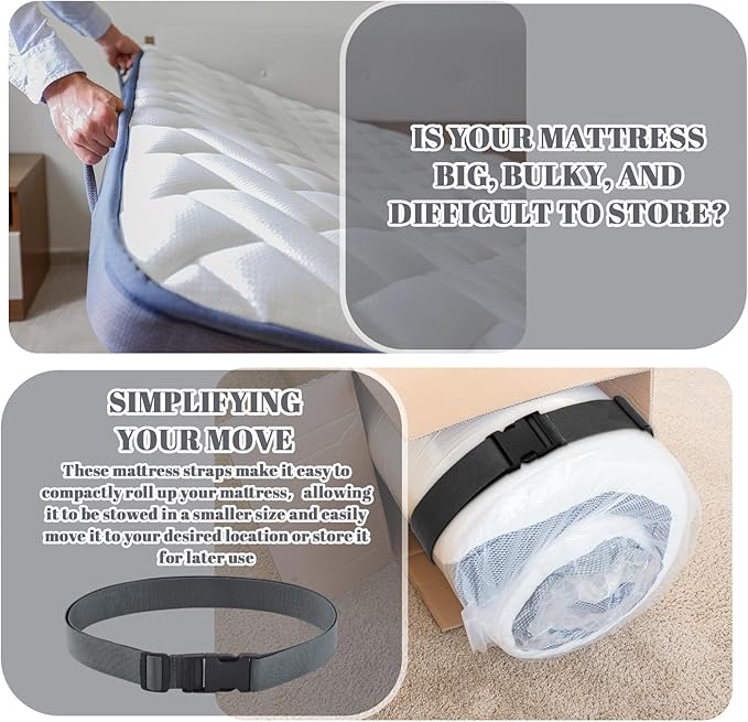 4 Pcs 60" x 2" Mattress Topper Straps Adjustable Memory Foam Packing Straps with Buckles for Home Mattress Moving or Storage, Dark Grey