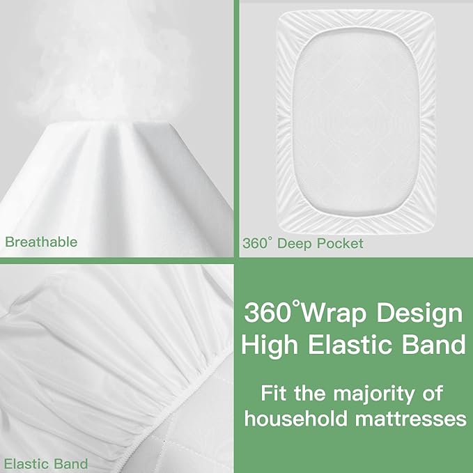 Sufdari Waterproof Mattress Protector Twin XL, Noiseless Mattress Cover with 18" Deep Pocket, Bed Bug Proof and Waterproof Fitted Sheets, Machine Washable Mattress Protectors White