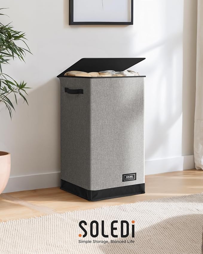 SOLEDI Laundry Hamper with Lid 90L Large & Tall Collapsible Laundry Basket, Clothes Hamper with Bag Removable Easy to Carry, Dirty Hampers for Bedroom, Bathroom, Dorm, College, Grey - Image 9