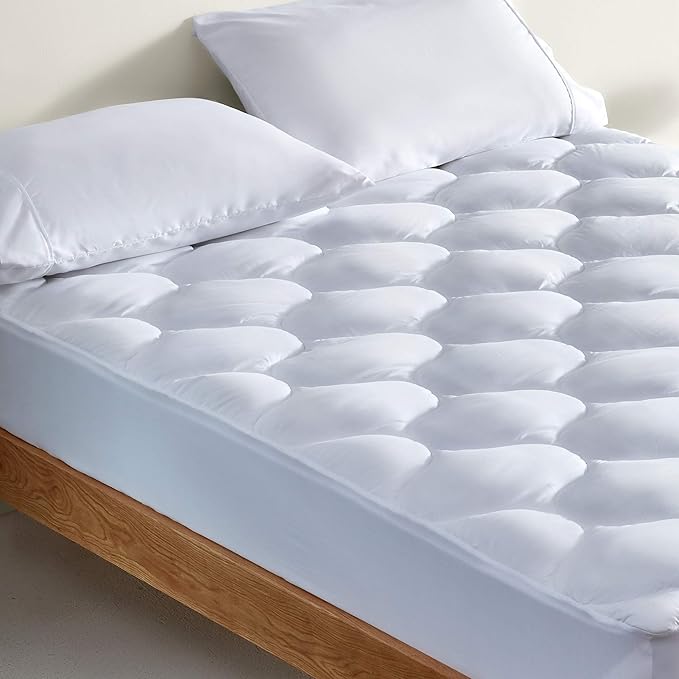 SLEEP ZONE Quilted Fitted King Size Mattress Pad Cover - Soft Fluffy Pillow Top Bed Mattress Topper Deep Pocket 8-21 inch, King