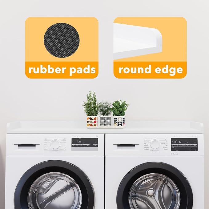 SpaceAid Washer Dryer Countertop, Laundry Wood Shelf Topper with Edge, 54" Width x 27.5" Depth Cover Guard Organizer for Washer and Dryer Laundry Hamper Counter Storage Organization (White) - Image 7