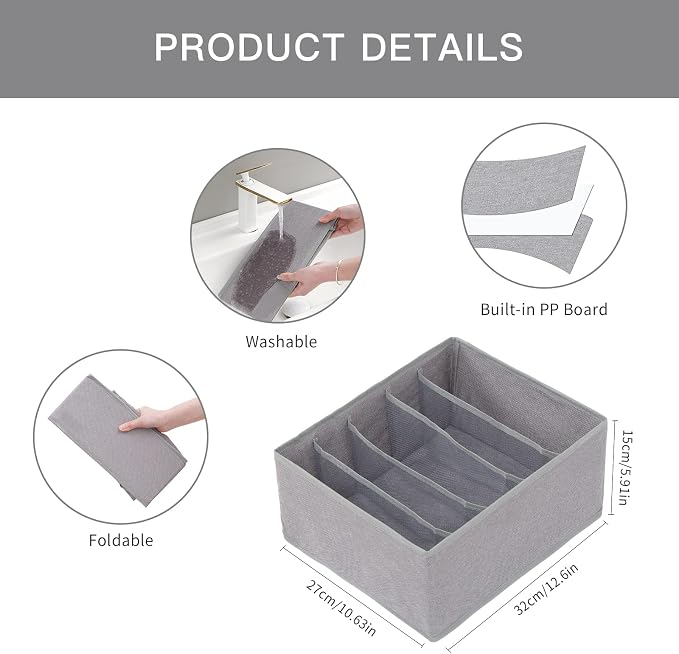 Qozary Pants Jeans Organizer for Closet, 4 Pack Drawer Organizers for Clothing, 5 Grids Wardrobe Clothes Storage for Deep Drawer, T-Shirts, Legging, Short - Image 7