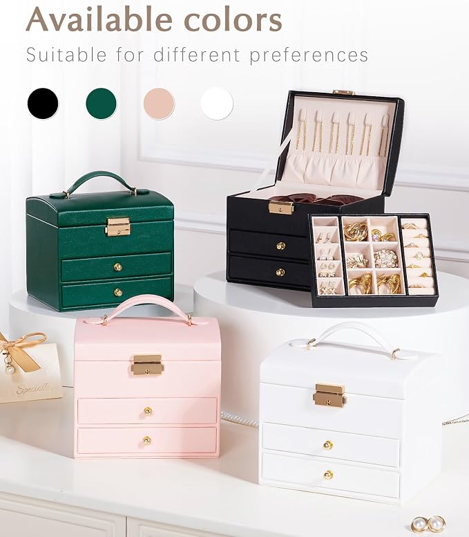 Homde Mothers Day Gifts Small Girls Jewelry Box with Lock: 3 Layer Organizer with Removable Tray - Storage for Ring Necklace Earring - Birthday & Return Gifts for Young Women (Cloud White) - Image 9