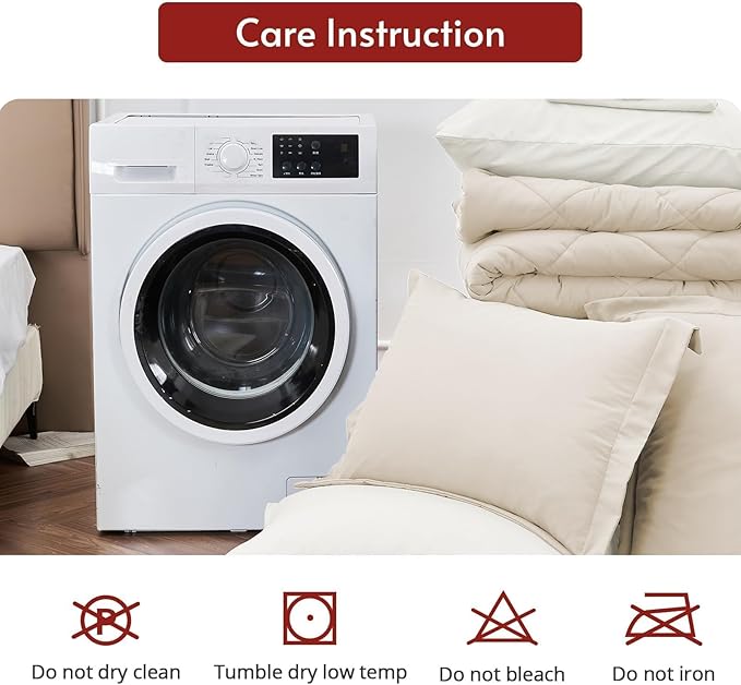 MUXHOMO 7 Pieces Full Comforter Set, Reversible Bed in a Bag Full Size, All Season Bedding Set with Comforter, Flat Sheet, Fitted Sheet, Pillowcases & Shams, Beige & White