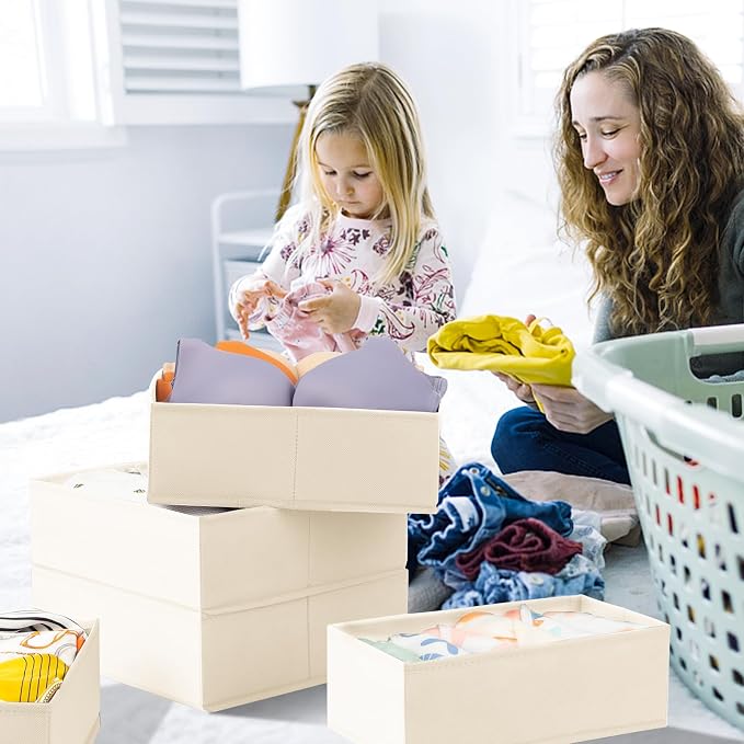 Criusia Closet Drawer Organizer Clothes, 15 Pack Dresser Organizer for Baby Clothes, Fabric Drawer Dividers for Nursery Bedroom (Beige) - Image 7