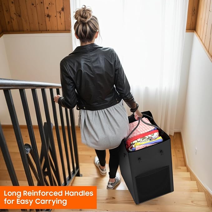160L Laundry Hamper with Lid, Rolling Laundry Basket with Wheels, Large & Tall Dirty Clothes Hamper with Metal Frame and Removable Bag for Bedroom Aesthetic, Laundry Room, Bathroom, Dorm-Black - Image 7