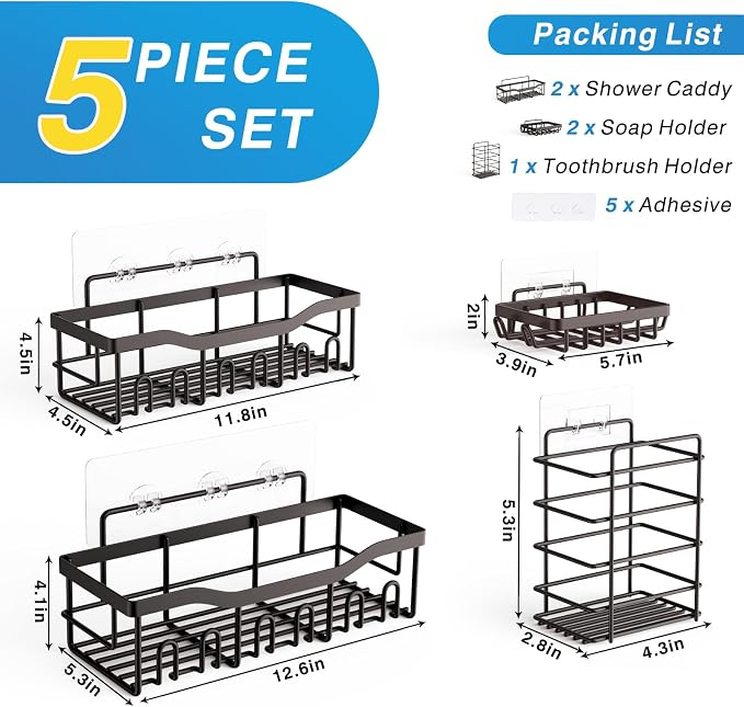 EUDELE 5-Pack Rustproof Stainless Steel Shower Caddy – No Drill Adhesive Bathroom Organizer with Large Capacity, Spacious Shower Shelves for Inside Shower, Kitchen & Home Decor Storage-XL Size - Image 7