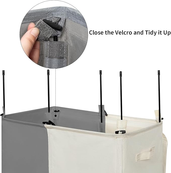 WOWLIVE Double Laundry Baseket with Lid and Removable Laundry Bags,154L Large Laundry Hamper 2 Section Collapsible Dirty Clothes Hamper for Laundry Room,College Dorm,Bathroom,Grey and Beige - Image 7