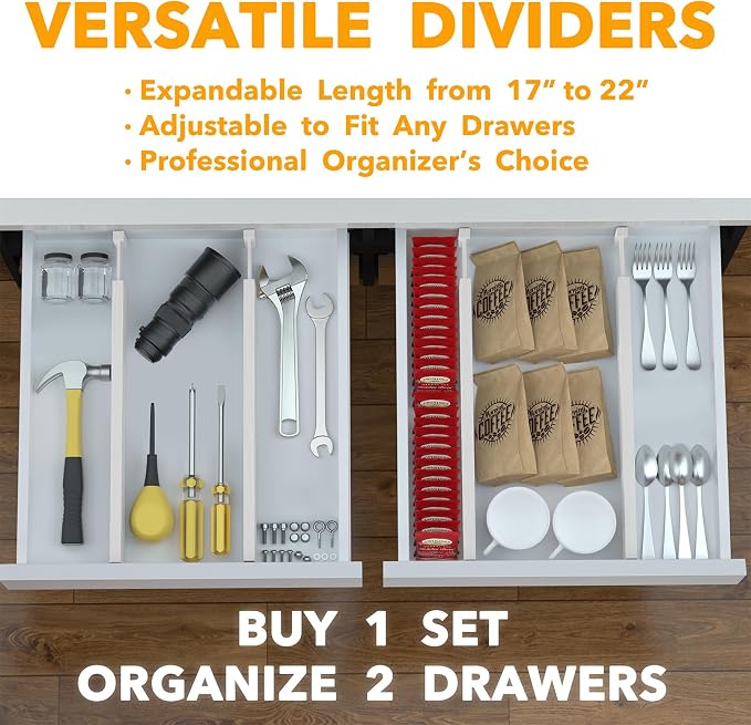 SpaceAid 4 Pack Bamboo Drawer Dividers with Labels, Kitchen Adjustable Drawer Organizers, Expandable Organization for Home Clothes Dressers (17-22 in, White) - Image 5