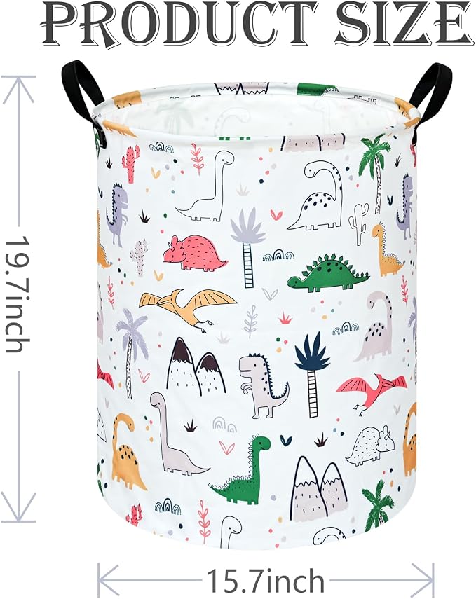 Collapsible Kids Laundry Basket Clothes Hamper, Foldable Storage Organizer Bin, Toy Clothes Storage with Handles for Boys Girls Bedroom, Room Decor Dinosaur - Image 7