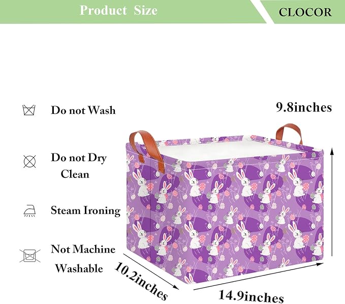 CLOCOR Rectangular Storage Basket Empty,Gift Basket,Waterproof Storage Bin with Handles,Room Decor(Purple Easter) - Image 6