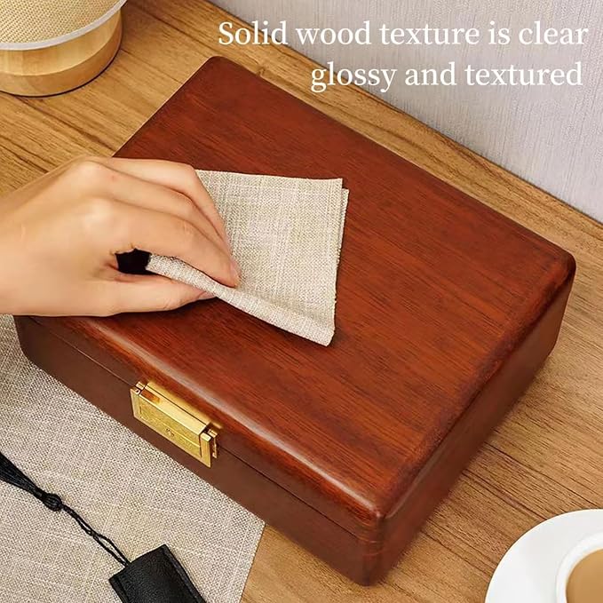 Solid Walnut Wood Jewelry Box with Lock, 2-Layer Vintage Jewelry Organizer for Men Women, Velvet-Lined Storage Chest with Key Lock (Brown) - Image 7