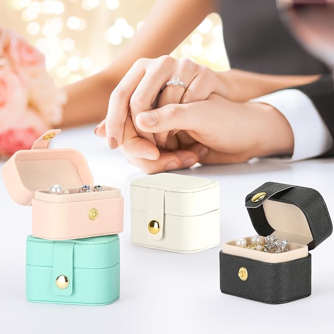 KUKUVR Small Travel Jewelry Box For Ring Stud Earring, Mini Jewelry Ring Holder for Multiple Rings, Portable Jewelry Storage Organizer Case (Black) - Image 9