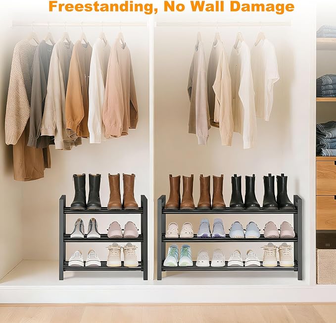 Detsuk 3-Tier Expandable Shoe Rack – Adjustable Heavy-Duty Metal Shoe Organizer Shelf for Closet, Entryway, Mudroom & Garage – Durable Freestanding Storage, Black - Image 7