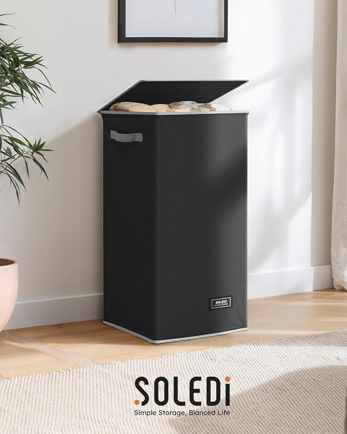 SOLEDI Laundry Hamper Black with Lid and Removable Bag - 100L Large and Tall Laundry Basket Collapsible with Handle for Clothing and Toys Storage - Dirty Clothes Hamper for Bedroom, bathroom, dorm - Image 9