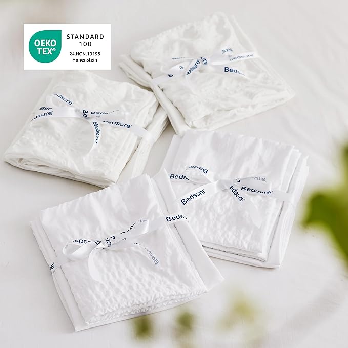 Bedsure Bed in a Bag Twin XL - 5 Pieces Plaid Seersucker Bedding Comforter Sets, Soft Lightweight White Boho Bed Set with Comforters Twin XL Size, Sheets, Pillowcase & Sham