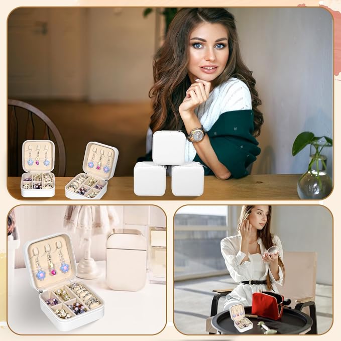 12 Pack Small Travel Jewelry Box Bulk Bridesmaid Proposal Gift Boxes Portable Mini Travel Jewelry Case PU Leather Earring Storage Box with Dividers for Women Girls Rings Necklace Earring Organizer - Image 7