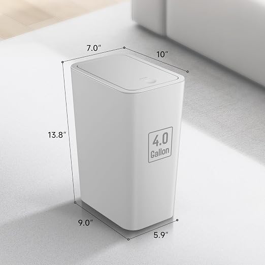 TIPGO Bathroom Trash Can with Lid, 4 Gallon / 15 Liter Small Garbage Can, Press Top Bin, Plastic Wastebasket with Pop-Up Lid for Bedroom, Living Room, Office (Grey, 2 Pack) - Image 6