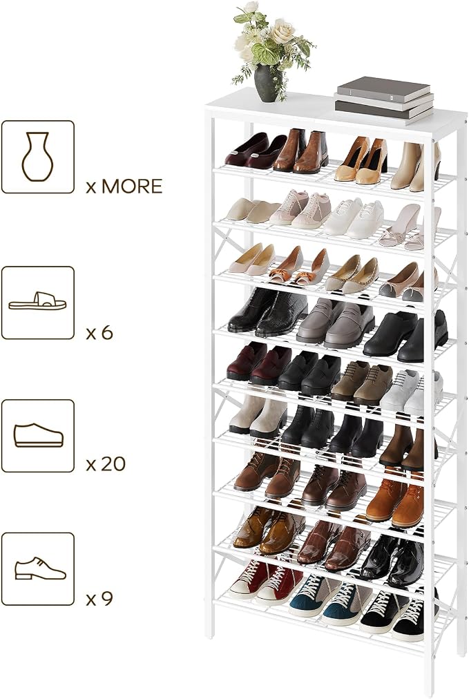 YATINEY 10 Tier Shoe Rack, Large Capacity Shoe Storage Organizer Holds 40 Pairs, Sturdy and Stable, for Entryway, Hallway, Closet, Dorm Room, White SS10WW - Image 7