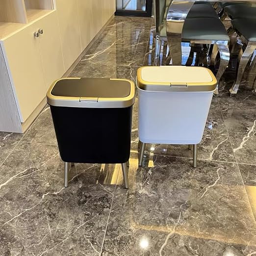 Procade Office Trash Can with Lid, Black Bathroom Trash Can with Gold Edge, Modern Narrow Garbage Can with Legs, Slim Plastic Trash Bin for Bedroom, Living Room,Kitchen,Toilet, 4 Gallon - Image 7