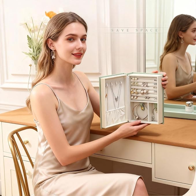 Book Jewelry Organizer Box with Magnetic Closure, PU Leather Double-Sided Jewelry Storage for Rings Necklaces Earring, Travle Jewelry Case Gift for Mom - Image 8