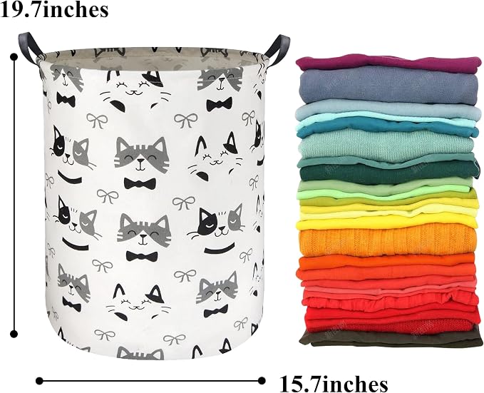 HIYAGON Large Storage Baskets,Waterproof Laundry Baskets,Collapsible Canvas Basket for Storage Bin for Kids Room,Toy Organizer,Home Decor,Baby Hamper(Bowknot Cat) - Image 7