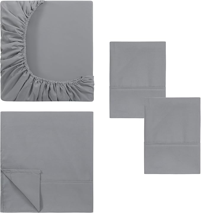 Modern Threads Soft Microfiber Solid Sheets - Luxurious Microfiber Bed Sheets - Includes Flat Sheet, Fitted Sheet with Deep Pockets, & Pillowcases Stone California King