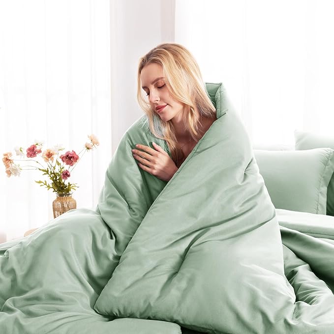 CozyLux California King Comforter Set Sage Green, 7 Pieces Cal King Bed in a Bag Bed Comforter Set with Sheets, Luxury Soft Bedding Sets with Down Alternative Comforter, Sheets, Pillowcases & Shams