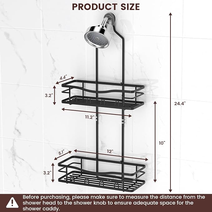 REINHARDT Shower Caddy Hanging, Rustproof Shower Caddy Anti-Swing Shower Organizer Over Showerhead No Drilling Shower Racks with Soap Holder Multi Hooks Bathroom Storage for Shampoo Sponge, Black - Image 9