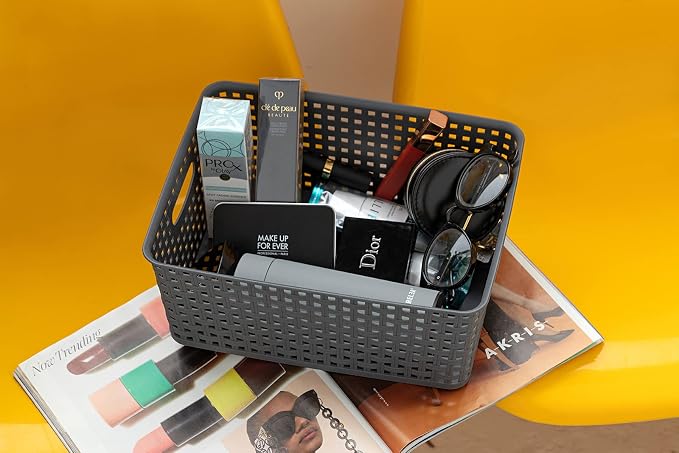 Eslite Plastic Storage Baskets for Organizing,11"X8.5"X4.7",Pack of 4 (Grey) - Image 8