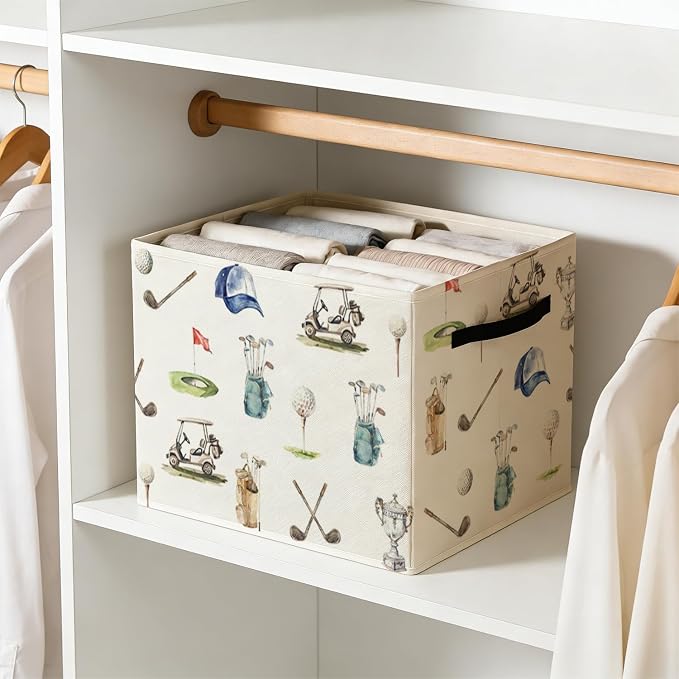 Golf Gifts Storage Bin Box with Handles, Gifts for Golfer Golf Lovers Foldable Baskets Organizer for Bedroom Bathroom Home Sports Room Clothes Toys Books, Toybox for Boys Girls - Image 6