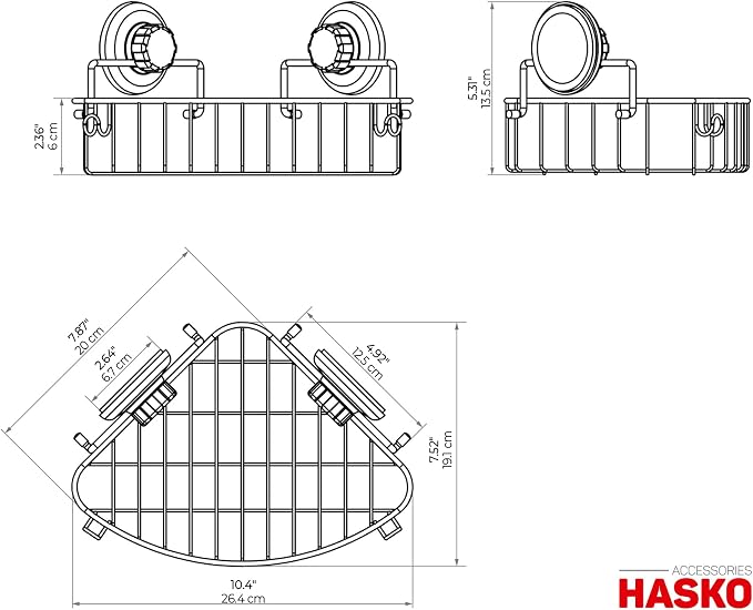 HASKO accessories Corner Shower Caddy with Suction Cups and 3M Adhesive Mounting Discs for porous surfaces - Stainless Steel Basket for Bathroom Storage (Chrome) - Image 7