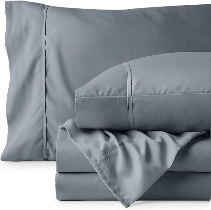 Bare Home Full XL Sheet Set - 1800 Ultra-Soft Microfiber Full Extra Long Bed Sheets - Double Brushed - Deep Pockets - Easy Fit - 4 Piece Set - Bedding Sheets & Pillowcases (Full XL, Steel Blue)