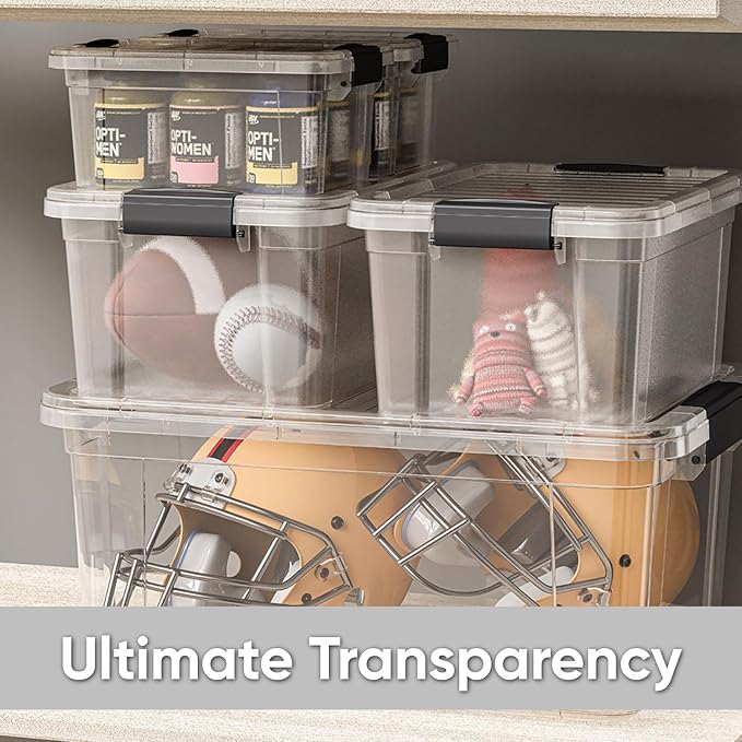 Superio Clear Storage Boxes with Lids, 2.3 Quart Plastic Container Bins for Organizing, Stackable Crates, BPA Free, Non Toxic, Odor Free, Organizers for Home, Office and Dorm, 4 Pack