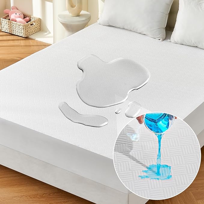 King Size Mattress Cover Protector 100% Waterproof, Cooling 3D Air Fabric Bed Cover with 6''-18'' Deep Pocket, Noiseless Machine Washable Mattress Pad Cover for Kids Adults Pets (White, 76'' X 80'')