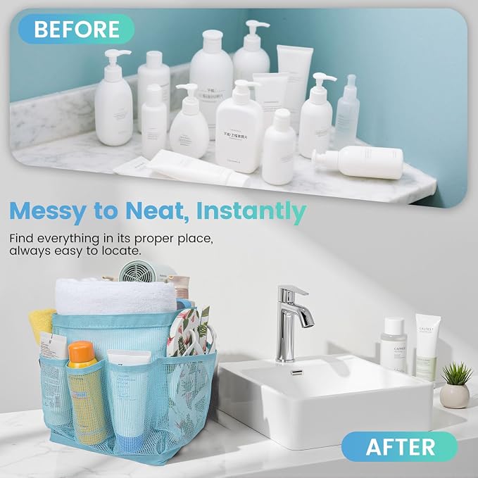 Shower Caddy Portable for College Dorm Room Essentials for Girls with 9 Pockets,Large-Capacity Shower Basket,Quick Dry Toiletry Tote Bag for Women,Outdoor Gym,Travel,Swim,Beach Camping Essentials-Blue - Image 7