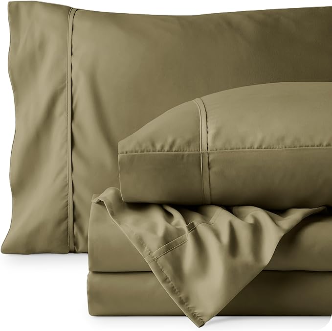 Bare Home Twin XL Sheet Set - 1800 Ultra-Soft Microfiber Twin Extra Long Bed Sheets - Double Brushed - Deep Pockets - Easy Fit - 3 Piece Set - Bedding Sheets & Pillowcases (Twin XL, Olive)
