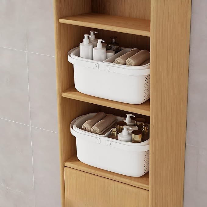 Pulseplay Plastic Shower Caddy Basket with Handle Portable Organizer Storage Basket with Drainage Holes for Bathroom College Dorm Bedroom Kitchen Gym (White) - Image 6