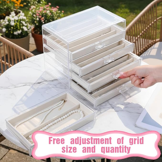 5 Layer Acrylic Necklace Storage Drawer, Dustproof Jewelry Box Organizer with 5 Drawers Dustproof Necklaces Box Clear Acrylic Jewelry Boxes for Women Girls Ring Necklace Earring Bracelet Organizers - Image 7
