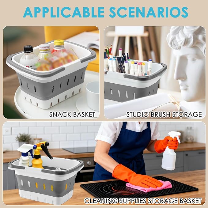 Fammart Portable Shower Caddy Tote – Collapsible Plastic Basket with Handles, Foldable Storage Organizer for Bathroom, Kitchen, College Dorm, Gym, Travel & Camping, Gray - Image 8