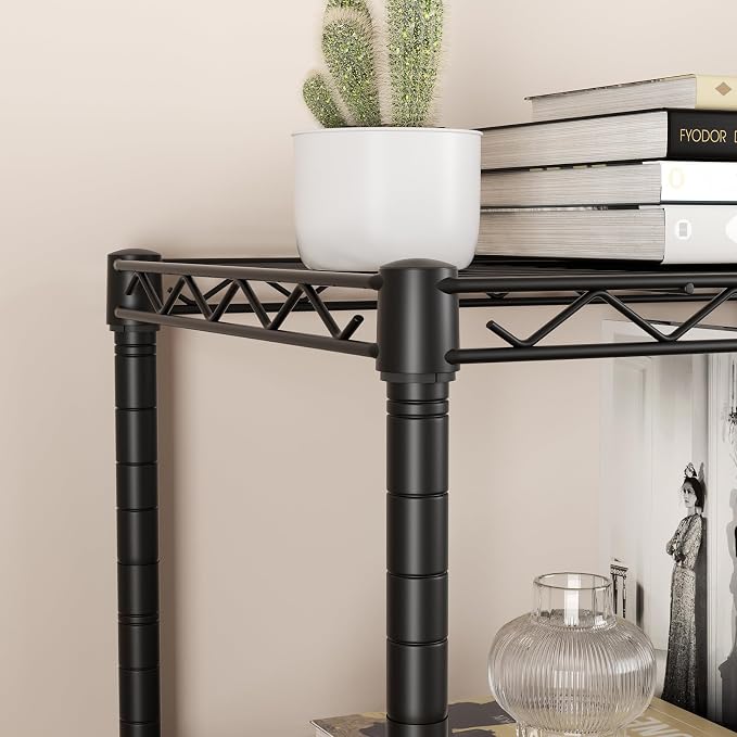 SINGAYE 4 Small Shelves Storage Shelf Wire Shelving Unit Metal Shelf Adjustable Organizers Storage Shelving with Wheels for Bathroom Laundry Room Kitchen Pantry11.5”D x 17.5”W x 30.5”H Black - Image 9