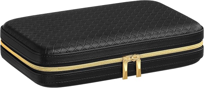 SONGMICS HOME Travel Jewelry Case, Jewelry Organizer Box with Mirror, Jewelry Pouch, Woven Embossed PU Leather, Hard Shell, Large Capacity, Gift Idea, Ink Black UJBC204B01 - Image 7