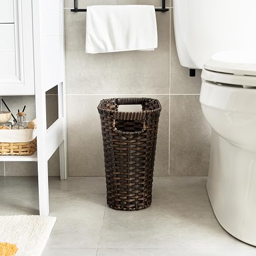 GRANNY SAYS Wicker Trash Can, Bathroom Trash Can with Handles, Wicker Waste Basket for Bathroom, Waste Basket for Bedroom, Decorative Wicker Wastebasket, 19 Liters/5 Gallons, 1-Pack Dark Brown - Image 7