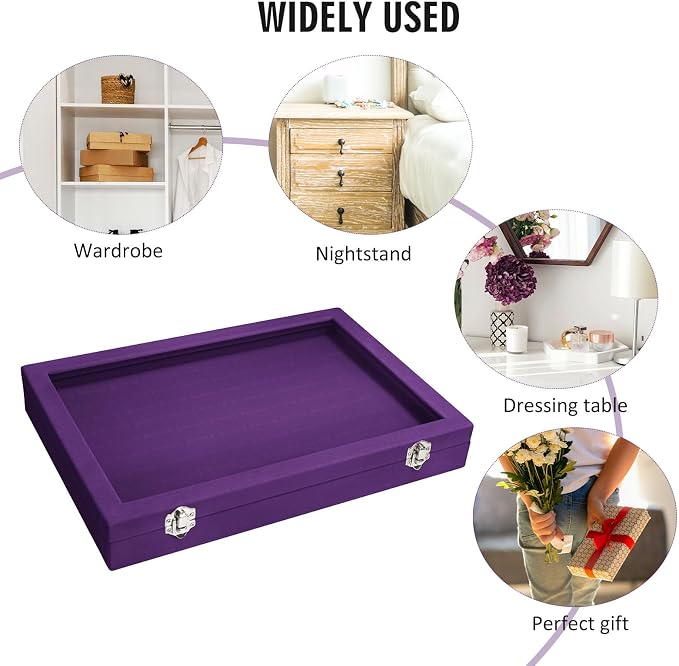 Vicoter Rings Organizer Tray 100 Slot Velvet Ring Earring Storage Box TranSparent Cover Jewelry Store Ring Display Box Jewelry Display Cabinet for Girl Wife Mother - Image 6